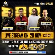 Free Fire livestream on 20 November 2021 at 1.30 am IST